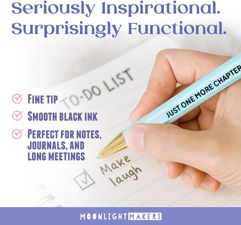 Moonlight Makers - Set of 5 Ballpoint Pens Black Ink - Engraved Funny Pens for Adults - Shh.. I'm Reading - Book Lover Appreciation Gifts - Ideal Desk Decor for Work + Office Desk - Cute Packaging - Image 2
